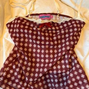 Edikted Burgundy and White Lace Trim Top